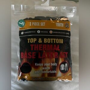 Black Thermal Base Layer Set Long Underwear.  Youth Large.  14/16